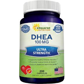 DHEA (100mg Max Strength, 200 Capsules) to Promote Balanced Hormone Levels for Women & Men - Natural DHEA Supplement Pills to Support Healthy Metabolism, Libio, Brain, Immune Function & Pure Energy