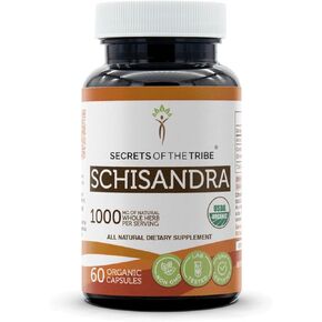 Secrets of the Tribe Schisandra 60 Capsules, 1000 mg, USDA Organic Schisandra (Schisandra Chinensis) Dried Berry (60 Capsules)
