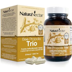 NaturaNectar Trio Bee Propolis | NSF Contents Certified | Premium Brazilian Propolis | Ethical Beekeeping & Naturally Sourced | 60 capsules