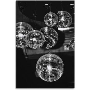 Disco Ball 70s Poster Vintage Bar Decorative Lights Black And White Art Posters Poster Decorative Painting Canvas Wall Posters And Art Picture Print Modern Family Bedroom Decor Posters 12x18inch
