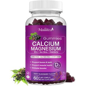 Calcium Magnesium Zinc Gummies with High Absorption Magnesium Glycinate 200mg, Potassium -Plant Calcium Supplement w/ D3 & Sea Moss for Bone, Muscles, Calm Mood & Sleep Support- Kids & adults (1 Pack)