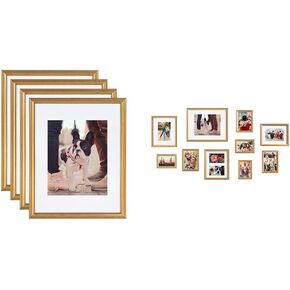 Kate and Laurel Adlynn Wall Picture Frame Set, 11" x 14" matted to 8" x 10", Gold, Set of 4 & Adlynn Photo Frame Set, Set Of 10, Varying Sizes, Gold, Traditional Glam Frame Collection For Wall