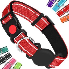 Perperqer Airtag Dog Collar for Small Dogs Girl Boy,Neoprene Padded Nylon Soft Reflective Purple Dog Collar for Puppy Medium Large Female Male Dog with Quick Release Safety Buckle and Airtag Holder,S