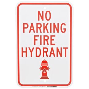 Brady 124333 Traffic Control Sign, Legend "No Parking Fire Hydrant", 18" Height, 12" Width, Red on White