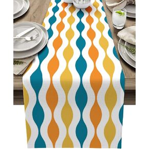 Orange Yellow Turquoise Coffee Table Runner 72 inches Long for Kitchen Dining Table Mid Century Geometric Stripes Coffee Table Runner Cotton Linen Farmhouse Table Runner for Wedding/Graduation/Party
