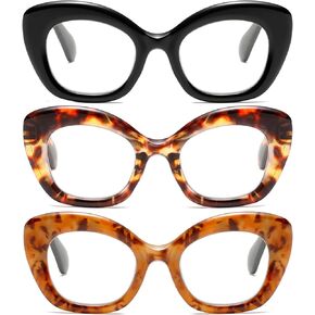 Hubeye 3 Pack Cat Eye Reading Glasses for Women Oversized Blue Light Blocking Fashion Reader with Spring Hihinge
