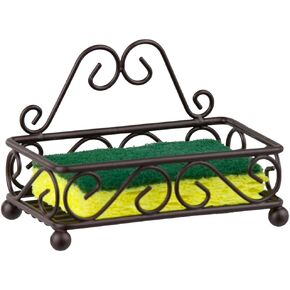 Decorative Sponge Holder for Kitchen Sink by Home Design | Scroll Design in Steel with Bronze Finish | Raised Feet and Raised Back | Caddy Organizer for Sponge (2 Pack)