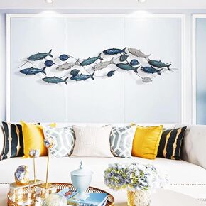 edaknez Coastal Metal Fish Wall Decor, Nautical Fish Wall Décor, Large School of Fish Wall Art, 3D Blue Fish Wall Sculpture, for Living Room, Bedroom Beach or Boat Deco (C 50 inch x 21 inch)