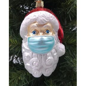 Old World Christmas Santa with Face Mask Blown Glass 2020 Unique Christmas Ornaments for Christmas Tree Decorations