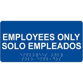 ComplianceSigns.com Employees Only Bilingual Sign, ADA-Compliant Braille and Raised Letters, 8x4 in. Black Acrylic Plastic for Restricted Access