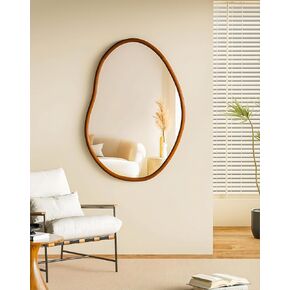 Irregular Wall Mirror Decorative: 32x22 inches Asymmetrical Glass Mirror Abstract Large Silver Vanity with Unique Solid Wooden Frame Edge for Livingroom Diningroom Bedroom Hallway