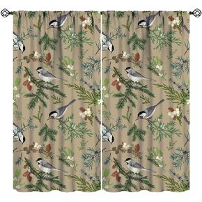 Vintage Botanical Curtains Rustic Farmhouse Retro Plant Green Nature Bedroom Living Room Bathroom Blackout Rod Pocket Decoration Window Drapes 42x54in