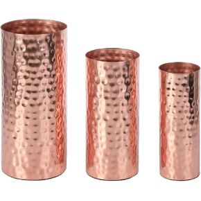 MyGift Modern Vintage Copper Tone Metal Tall Cylinder Flower Vases with Hammered Texture, Decorative Centerpiece, Set of 3 (Large, Medium, Small Sizes)