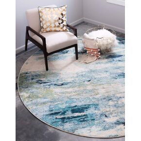 Unique Loom Chromatic Collection Modern & Vibrant Abstract Area Rug For Any Home Décor (4' 0 x 4' 0 Round, Light Blue/Beige)