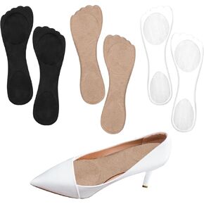 3 Pairs of 3/4 High Heel Cushion Inserts, 8.07x2.76x0.14in Dress Shoe Insoles Gel Comfort Pads for Women Foot Non-Skidding Adhesive High Heel for Pumps Sandals Flats Boots(Clear, Black, Beige)