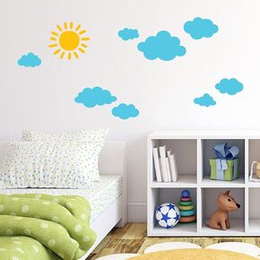 DECOWALL DWG-707WY ملصقات حائط للأطفال برسومات الشمس والغيوم ملصقات جدارية للنافذة ملصقات جدارية قابلة للتقشير واللصق للأطفال وغرفة نوم الأطفال وغرفة المعيشة (White_707WY)