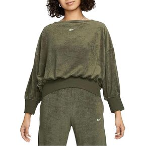 Nike Sportswear Women's Over-Oversized Boatneck Terry Crop Top Shirt (Women, Large, Cargo Khaki/Oil Green)