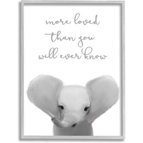Stupell Industries More Loved Than You Will Ever Know Cute Elephant, Designed by Leah Straatsma Gray Framed Wall Art, 16 x 20, Grey