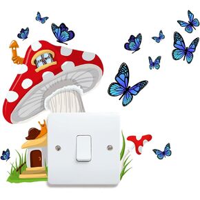 Glow in The Dark Big Mushroom Wall Sticker Luminous Snail House Wall Decals Grass Blue Butterfly Light Switch Stickers for Girls Bedroom Nursery Living Room Bathroom Playroom Ceiling Decor Kids Gift
