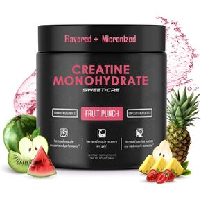 Sweet Cre Creatine Monohydrate – 5g Creatine Monohydrate Powder – Advanced Creatine for Women and Men – Bulk Supplements Creatine with Organic Ingredients – Delicious Fruit Punch Flavor – 9.8oz