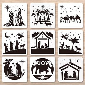 BEUNITONE 4pcs Blessing Word Wall Stencil Happy Birthday Alphabet Stencils for Crafts Large Letter Stencils for Painting 5.9x5.9" for Painting on Wood Canvas Paper Fabric Wall Furniture DIY Template