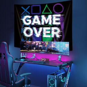 Wathon Blacklight Gaming Tapestry UV Reactive، نيون أسود خفيف ملصقات ألعاب ممتعة للرجال الأولاد في سن المراهقة غرفة جدار الفن لعبة موضوع، Hippie Gamer يتوهج في الظلام نسيج لديكور الحفلات 60X40IN
