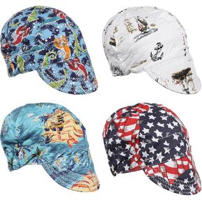 4Pcs Welding Caps, Cotton Welding Hats, Welders Caps with Sweat-absorbing Mesh Liner, Breathable Welding Hats with Elastic Ring for Welders Electricians Power Station Workers