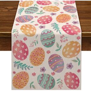Nepnuser Linen Happy Easter Table Runner Spring Easter Egg Decoration Farmhouse Home Dining Room Kitchen Table Decor (13" x 72")