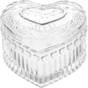 MTJYQYF Vintage Glass Jewelry Box - Heart Shaped Display Box for Storage Ring Earring Trinket Jewelry, Pink Cute Room Decor for Girl U2-GRB003-Pink