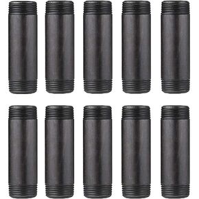 10 Pack 1 Inches x 4 Inches Black Malleable Steel Nipples Fitting, DIY Steampunk Industrial Vintage Style.