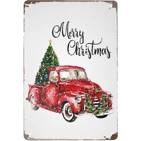 HERYNLRN Metal Tin Sign Vintage Style Merry Christmas Truck Tree Metal Sign Home Bar Decor Cafe Bar Restaurant Shop 8 X 12 INCH
