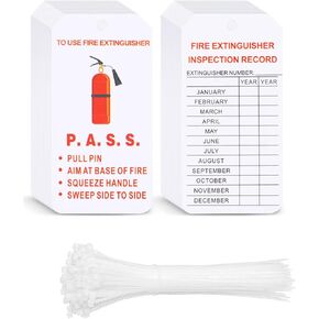 50 PCS Fire Extinguisher Tags with Adjustable Wire Ties Waterproof Monthly Fire Extinguisher Inspection Record Tags PP Extinguisher Inspection Tag for Indoor Outdoor Fire Extinguishers 4.3 x 2.2 Inch