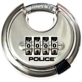 POLICE Combination Lock with Hardened Steel Shackle Heavy Duty Keyless 4 Digit Combo Disc Lock Stainless Steel Padlock