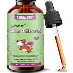 Wonder Paws Milk Thistle, Liver Support for Dogs, Supports Kidney Function for Pets, Detox, Hepatic Support, with Wild Alaskan Salmon Oil & Curcumin, Omega 3 EPA & DHA - 2 oz Pet Supplement in Kuwait