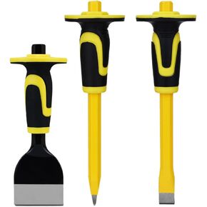 3-Piece Heavy-Duty Chisel Set with Hand Protection, Concrete and Mortar Stone Chisels, Used for Demolition, Carving, De-scaling, Breaking, Hunting, and Crushing. (CA3)