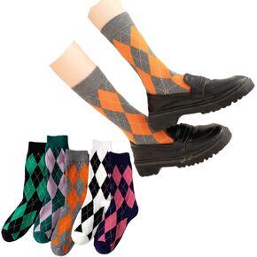 Argyle Socks Retro High Ankle Women 5 Pairs British Style Cute Plaid Mid-calf Casual Crew Socks