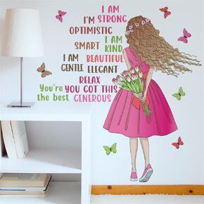 Inspirational Quotes Wall Decals Lovely Girl Butterfly Wall Stickers Motivational Saying Positive Word Art Wall Decor Peel and Stick Removable Classroom Kids Girls Bedroom Nursery Decoration Murals