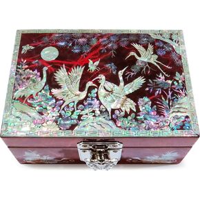 MADDesign Mother of Pearl Lacquered Jewelry Box Ring Tray Cranes Blue