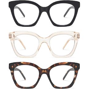 AMOMOMA Trendy Square Reading Glasses for Women, Stylish Retro Blue Light Blocking Readers AM6113