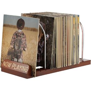 BS-VOG Now Playing Vinyl Record Stand, 50 LP Vinyl Record Storage with Non-slip Grooves, Wood Now Spinning Vinyl Record Holder for Albums Rack Organizer Record Display, Gift Package