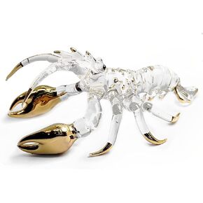 WitnyStore Tiny 5½" Long Clear and Gold Lobster Figurine - Miniature Hand Blown Glass Sea Creature Marine Shrimp Prawn Crustacean Crystal Animals Decorative Collectible Figurines Home Décor Gifts in Saudi Arabia