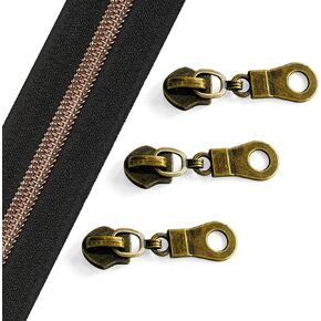 Sawoake 10 Yards Bulk Zipper, (#5) Zippers for Sewing, Beige Nylon Coil Zipper with Antique Brass Teeth, Replacement Sewing Zipper with 20PCS Zipper Sliders for DIY Sewing(#5 Antique Brass Beige)