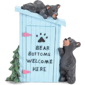 Bears On Outhouse Bottoms Welcome Here Natural Black 6 x 5 Resin Stone Figurine