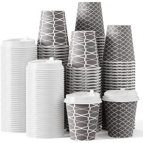 JOLLY PARTY Disposable Coffee Cups with Lids -16 oz (100 Sets) To Go Coffee Cups, Paper Coffee Cups for Beverages Espresso Tea, Suitable for Cafes, Offices and Home