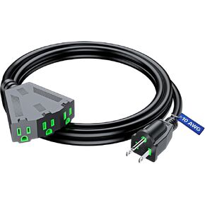 Maximm 10/3 Indoor Extension Cord 10 Feet, 10AWG Black ETL Listed, 3 Prong Plug 3-Outlet Heavy Duty Indoor, Power Cord 10ft