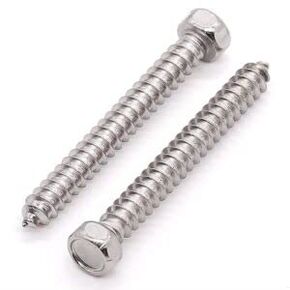 #12 x 1" (30 pcs) Hex Head Self Tapping Screws, Hexagon Head Wood Screws, 304 Stainless Steel 18-8, Full Thread Coverage, Hex Head Sheet Metal Screws