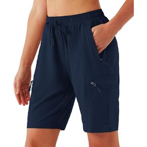 FIRST WAY Women's Hiking Cargo Shorts Quick Dry Lightweight 9'' Bermuda Shorts with Zipper Pockets for Golf Active