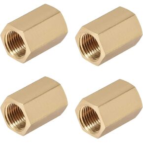 uxcell Brass Pipe Fitting Connector Straight Hex Nipple Coupler 1/8 X 1/8 G Female Thread Gold Tone 4pcs