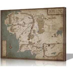 Lord of The Rings Poster Map of Middle Earth Lord of The Rings Wall Art Middle Earth Map Poster Framed Middle Earth Map LOTR Poster for Living Room Bedroom Decor (12''Hx18''W)