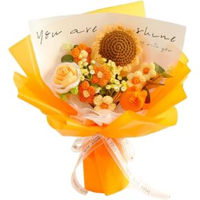 Crochet Flowers Bouquet Sunflower Rose : Handmade Knitted Bouquet for Valentines Day Mother's Day Birthday Home Decor Girlfriend (Pink)